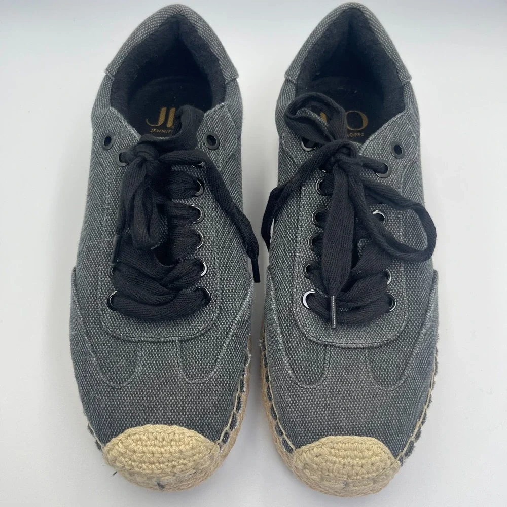 JLO Jennifer Lopez Lolan Espadrille‎ Sneakers Womens US 7M Black Platform Shoes